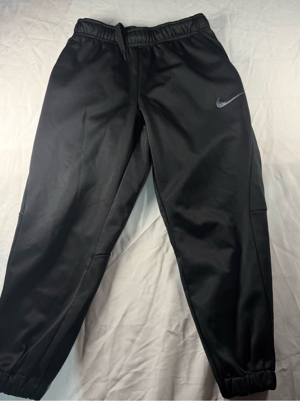 Nike Black Athletic Track Pants with Silver Swoosh